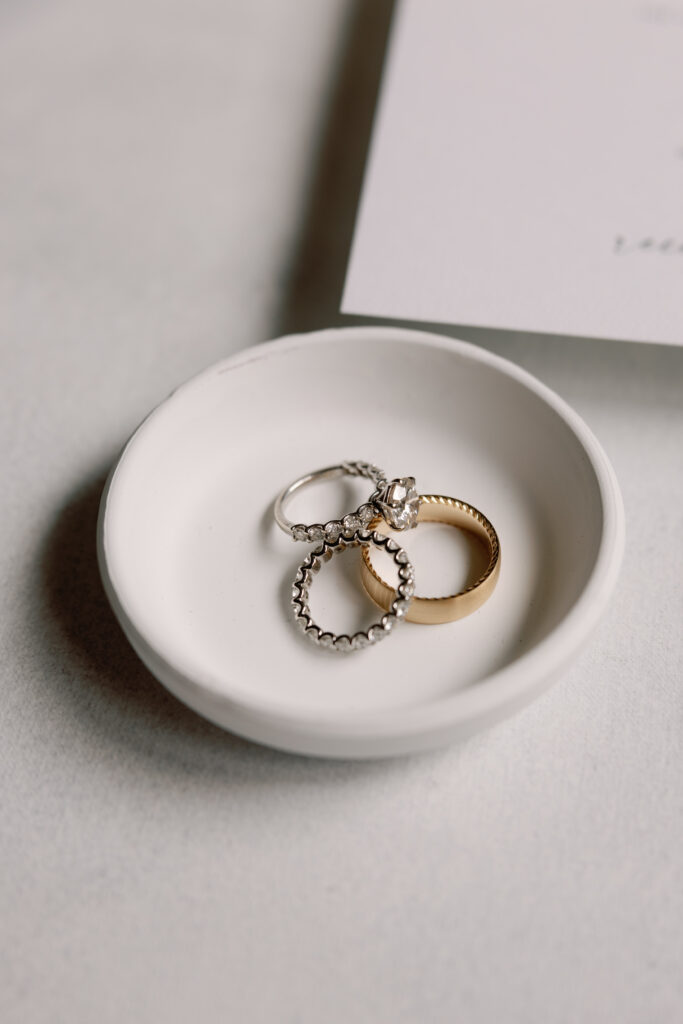 wedding flat lay details rings